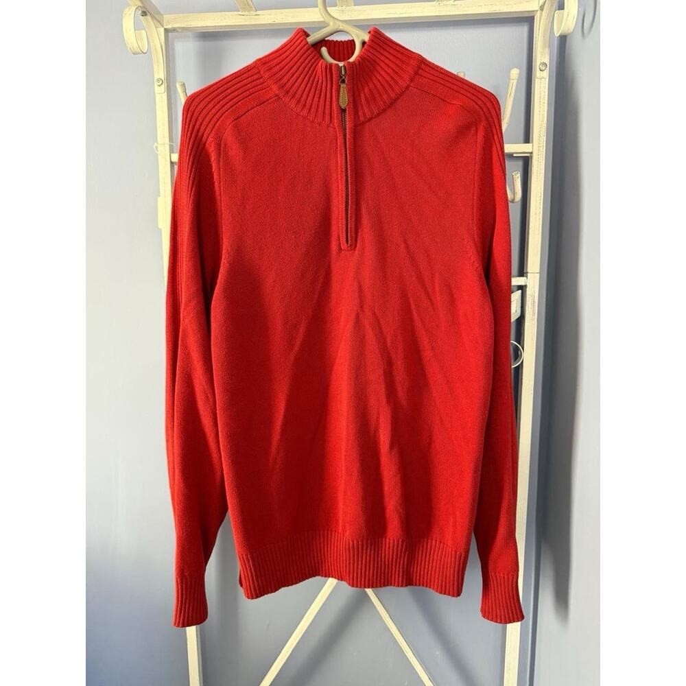 Naturalife Men’s Red Turtleneck Sweater 3/4 Zip Cotton M Preppy